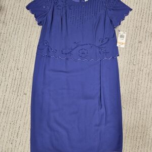 R&M Richards Grape Purple Beaded Overlay Dress | Women’s Petite 24WP | NWT
